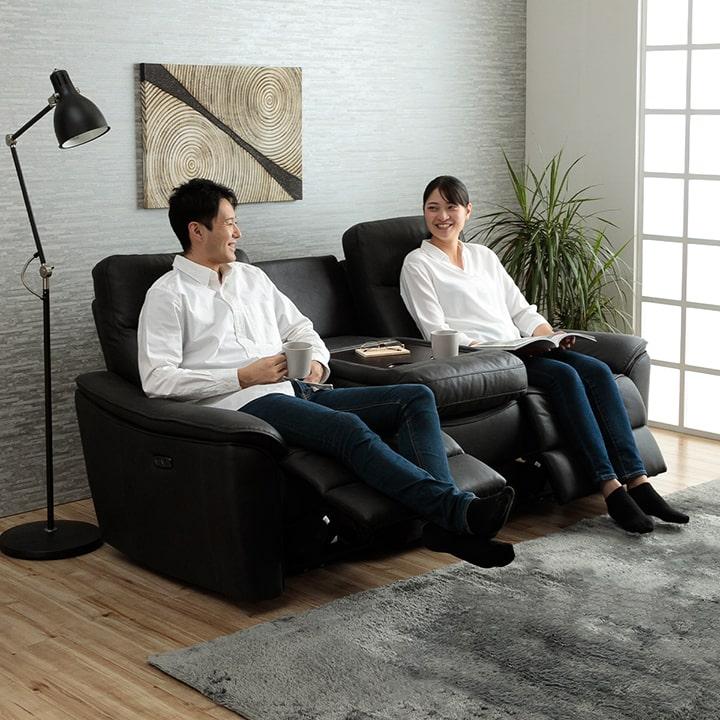 電動ソファー 3人掛け 三人掛け レザリオ ソファ 電動 リクライニング OKIN ハイバック 幅188 ソファー sofa レザー調 ファブリック キャメル 肘あり おしゃれ_5