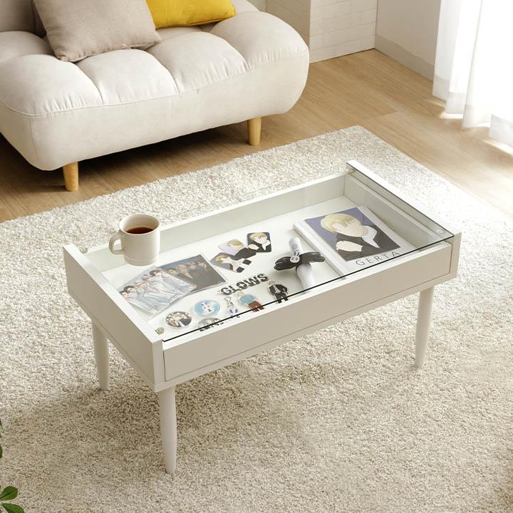 ローテーブル ガラステーブル 白 コンパクト センターテーブル