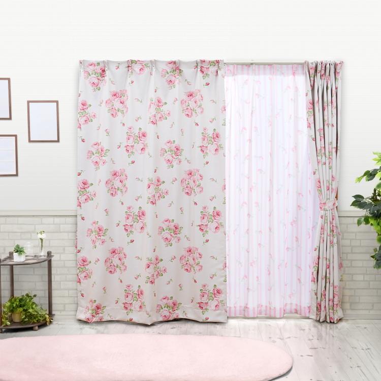 Sweet ローズ 2級遮光 カーテン Dサイズ 幅 101〜200cm × 丈 60〜140cm