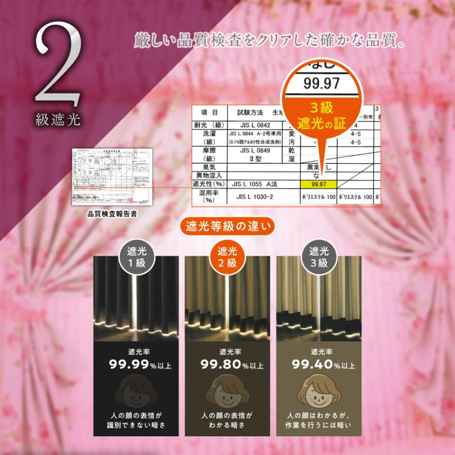 遮光カーテン 200×178 2枚組 Sweet ローズ 2級遮光 カーテン と レース 2枚セット バラ柄 ストライプ バランス フリル付き_8