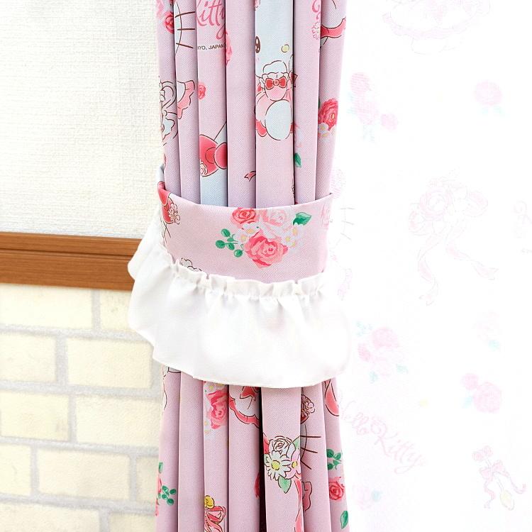ハローキティ 100×110cm 4枚組 フラワーティータイム 3級 遮光カーテン