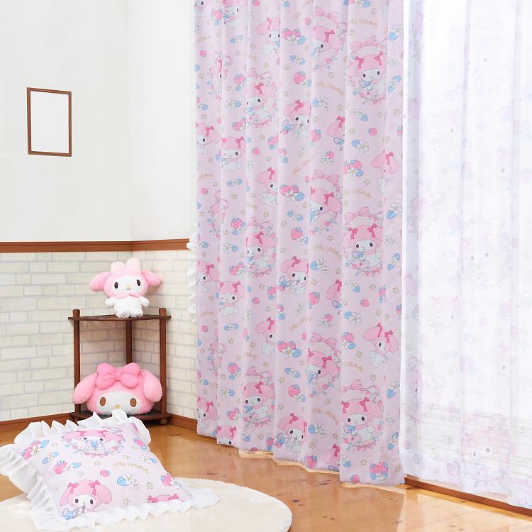 100×135cm 4枚組 サンリオ マイメロディ ふわふわぬいぐるみ シリーズ マイメロ 3級 遮光カーテン と ミラーレース カーテン 4枚セット | マイメロディ | 01