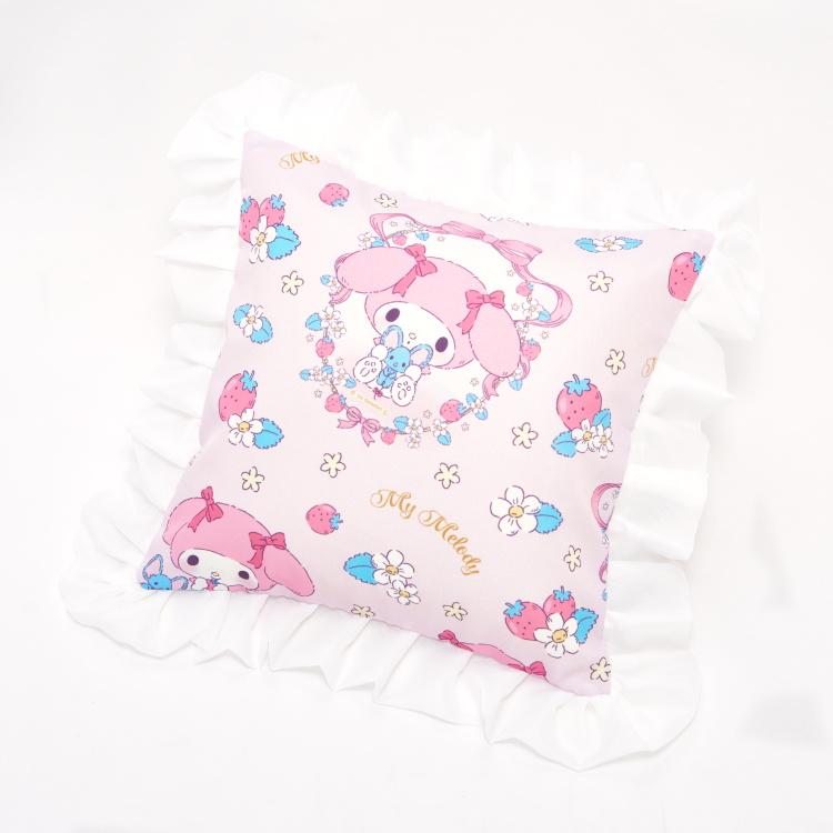 レア　マイメロディといっしょにお部屋をラブリーに　ふかふか　ハートガタクッション マイメロディ クッションカバー ふわふわぬいぐるみ フリル付き 45