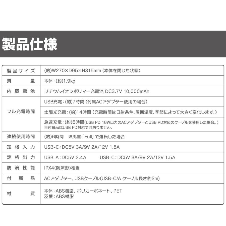 SOTOMO ソーラーパワーファン2 APF-570 | USB PD対応 充電式 扇風機 太陽光充電 サーキュレーター | アピックス APIX 1年保証｜i-shop-sakura｜04