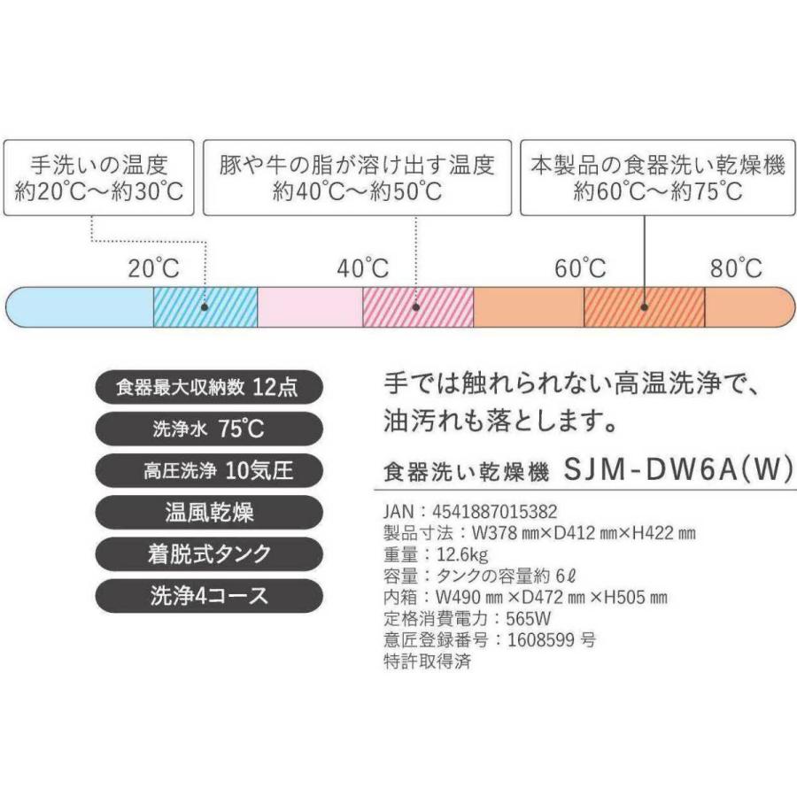 SJM-DW6A(W) 食器洗い乾燥機 エスケイジャパン Jaime 食洗機 1年保証 | 工事不要 タンク式の画像