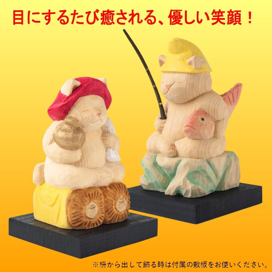 猫buddha 桝入り恵比寿 大黒天セット 木彫 縁起物 MORITA_3