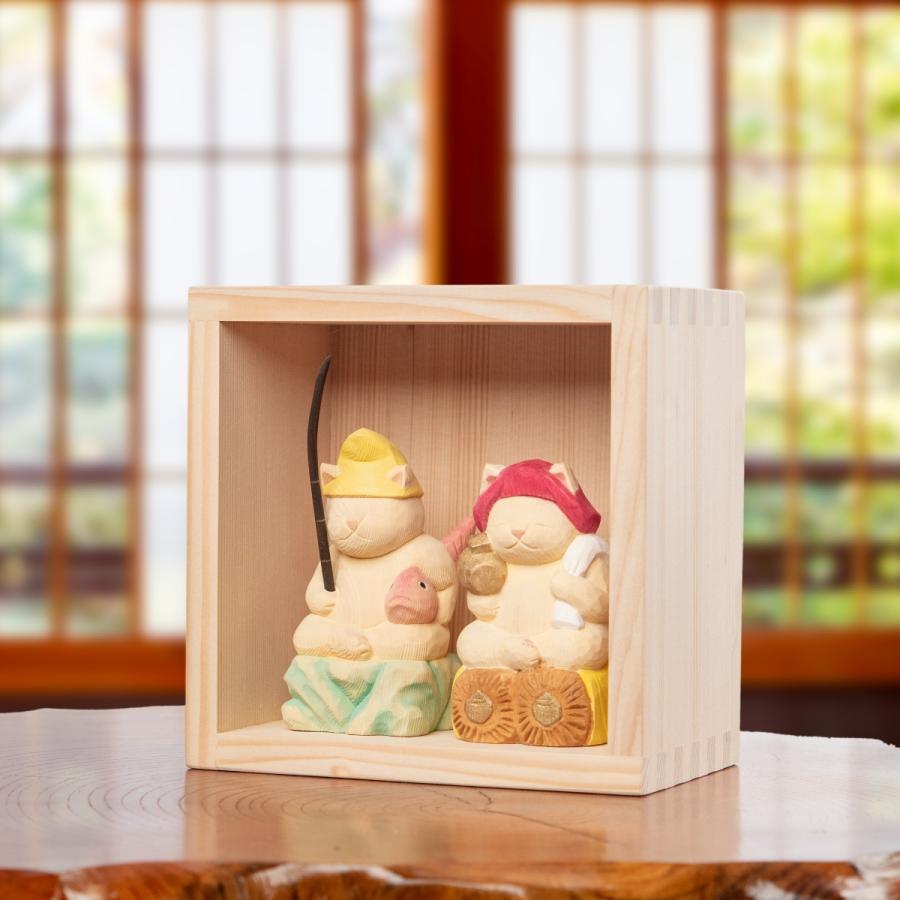 猫buddha 桝入り恵比寿 大黒天セット 木彫 縁起物 MORITA_7