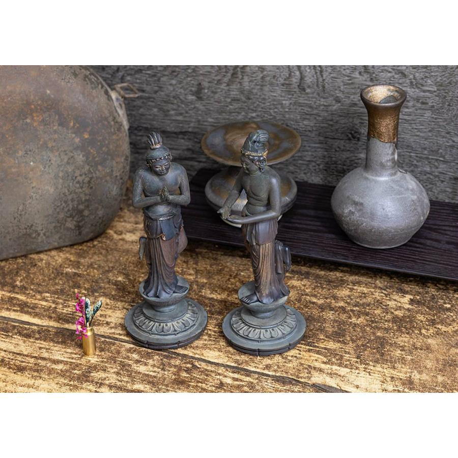 【骨董品】観世音菩薩立像　勢至菩薩立像　2体セット　木彫り　仏像 木彫り仏像 【観音菩薩・勢至菩薩セット】 立3.0寸 二体セット