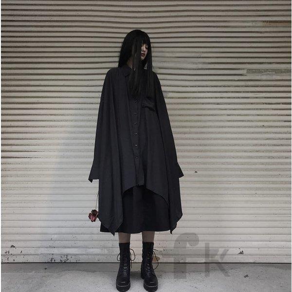 モード系 ロング シャツ ドレス ユニセックス スーパールーズ Aライン 黒ブラック 5311 N7i1fmedy2 ファッション Haberl Bau De