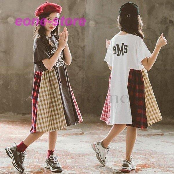 子供服 ワンピース 半袖 春夏 女の子 キッズワンピース ロングワンピース チェック柄 チュニック 子供ドレス ジュニア おしゃれ 可愛い 薄手 新品 150cm 160cm Lifsrv5qoq 子ども服 Phoenix Ge