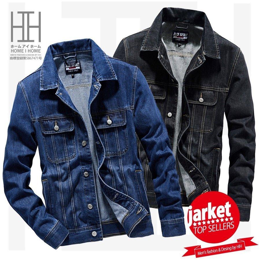 デニムジャケット 長袖 メンズ アウター Gジャン アメカジ ポケット 無地 ブラック