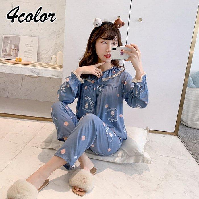 パジャマ ルームウェア レディース 春夏秋新作 長袖パジャマ 可愛いレース 上下セット フレア 韓国風 大きいサイズ 部屋着 寝巻き 大人 オシャレ ギフト 4色 Ydkyf9xmqx Godawaripowerispat Com