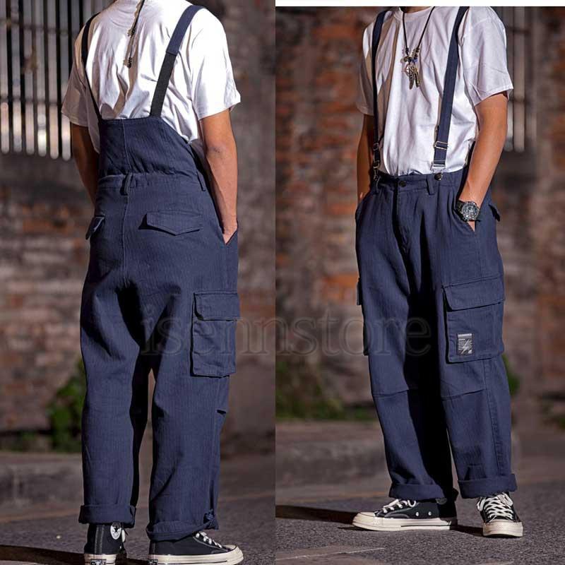 サロペット メンズ オーバーオール つなぎ 大きいサイズ 作業服 カーゴパンツ 無地 ゆったり カジュアル サスペンダー 長ズボン ワイドパンツ 3色