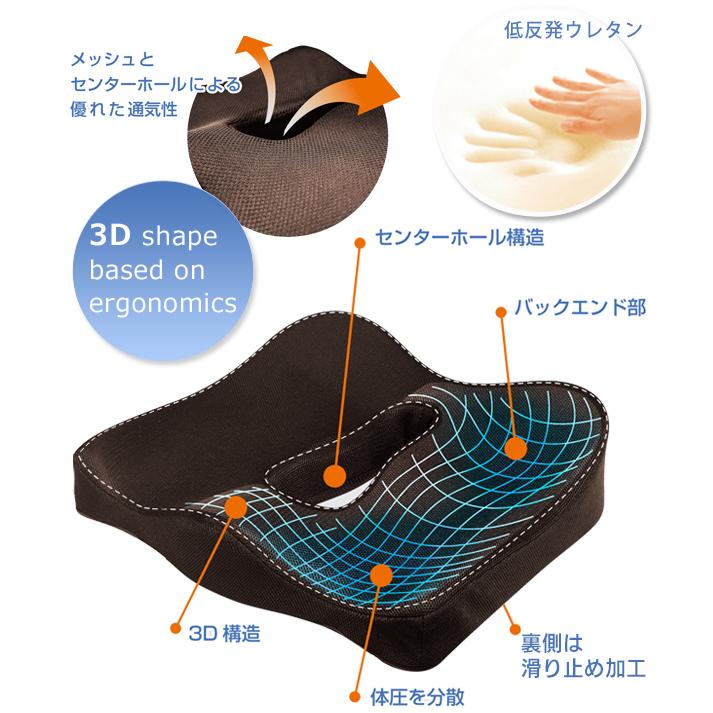 三次元形状 エルゴクッション 3D構造 低反発ウレタンクッション 人間工学 センターホール構造 座布団 インテリア 洗濯可能 座り心地抜群 S◇ エルゴクッション｜i-shop777｜07