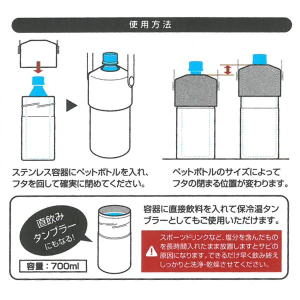 ペットボトルホルダー 保冷 保温 ペットボトル ハンドル ボトルカバー 持ち手 取っ手 ステンレス 真空 二重構造 500ml 670ml ケース クーラー N◇ 500-670ml｜i-shop777｜14