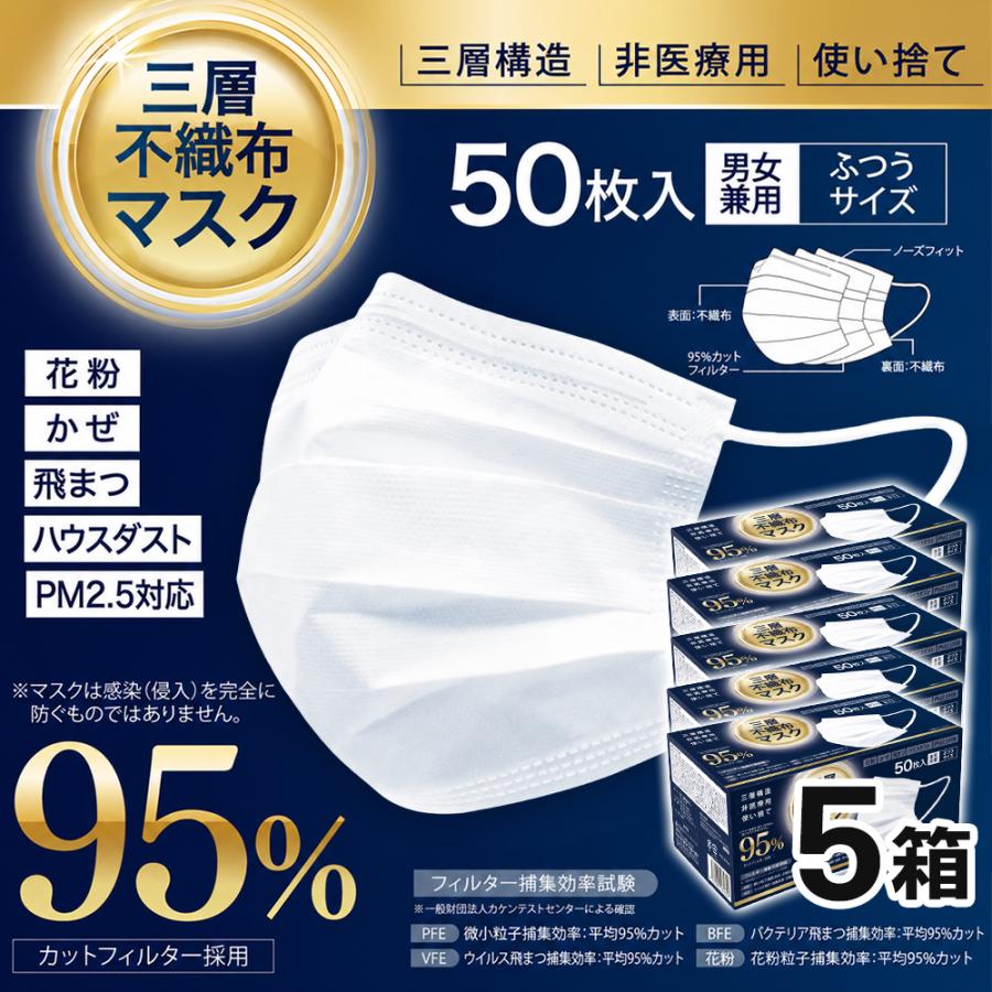 1箱230円】不織布マスク 白 大量250枚 50枚×5箱セット 3層構造 立体