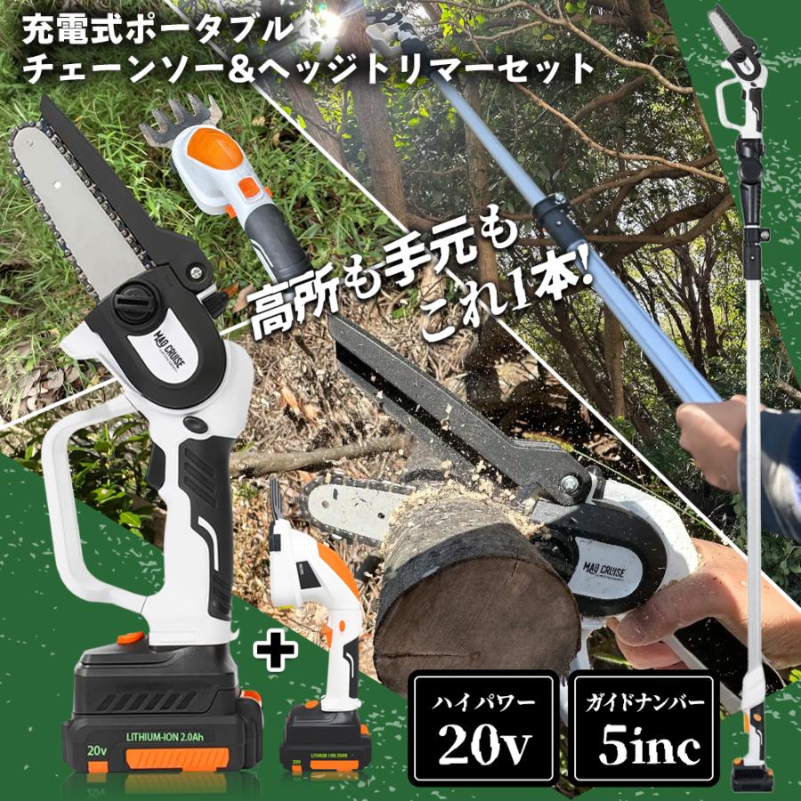 即納】電動 チェーンソー セット 充電式 軽量 二刀流 ハンディ 高枝式