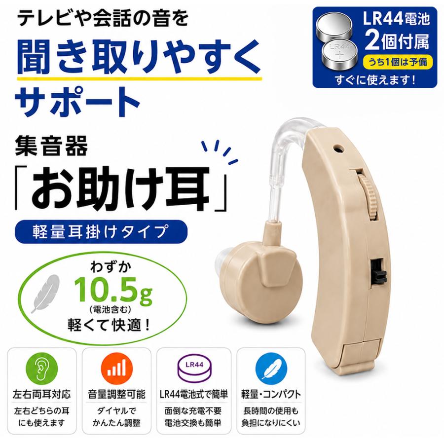 送料込1,000円／ 集音器 超小 耳穴型 軽量 左右 両耳対応 音量調節