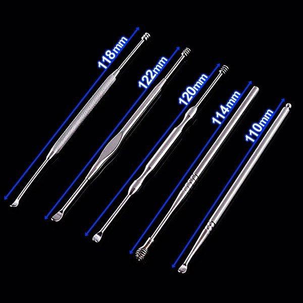 送料無料 ステンレス製 耳掻き 5本組 ヘラ/スパイラル/スプリング