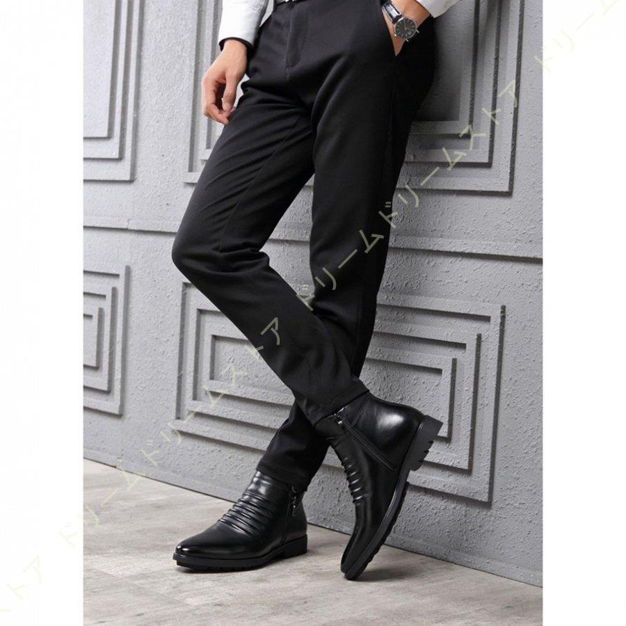 カジュアルブーツ 本革 サイドジッパー ショートブーツ 靴 ビジネスシューズ メンズ 革靴 紳士靴 男性用 レザー 歩きやすい 小さいサイズ 黒 プレーントゥ｜i-store-y｜05