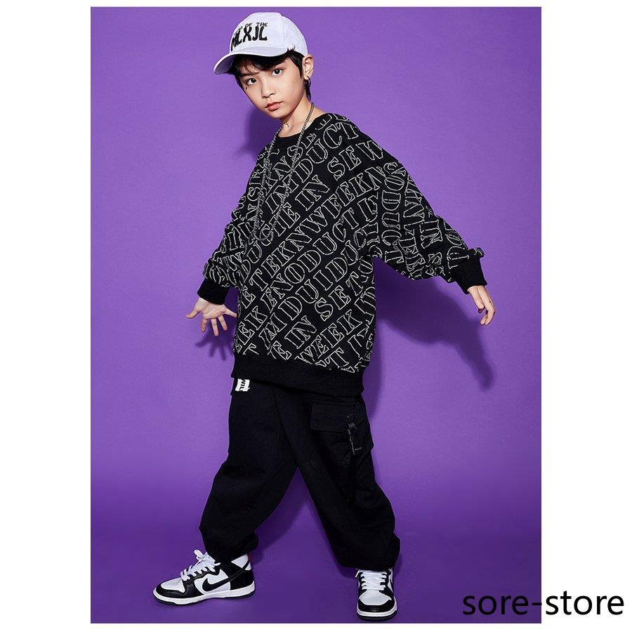 ヒップホップ キッズダンス衣装 HIPHOP 子供服 セットアップ ダンストップス 長袖 パンツ 女の子 ジャズダンス 練習着 演出服 練習着 体操服 練習着 おしゃれ｜i-store-y｜07