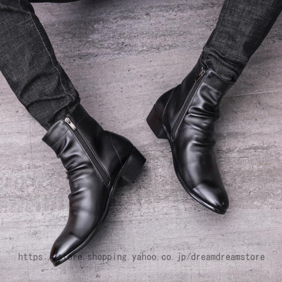 ブーツ ビジネスシューズ チェルシーブーツ ビジネス サイドジップブーツ メンズ チャッカーブーツ 革靴 本革 プレーントゥ サイドジッパー 紳士靴｜i-store-y｜10