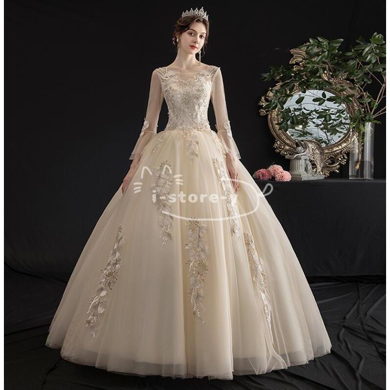 ウェディングドレス ドレス 花嫁 結婚式 披露宴 大きいサイズ Aラインドレス ブライダルドレス ロングドレス 刺繍入り ウェディング ロング お姫様 新作