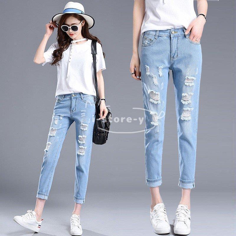 デニムパンツ ライトウォッシュ ウェストゴム ボーイフレンドデニム ダメージジーンズ ジーパン クラッシュ ロールアップ レディース ボトムス Ls Nx あいストアヤフーショッピング店 通販 Yahoo ショッピング
