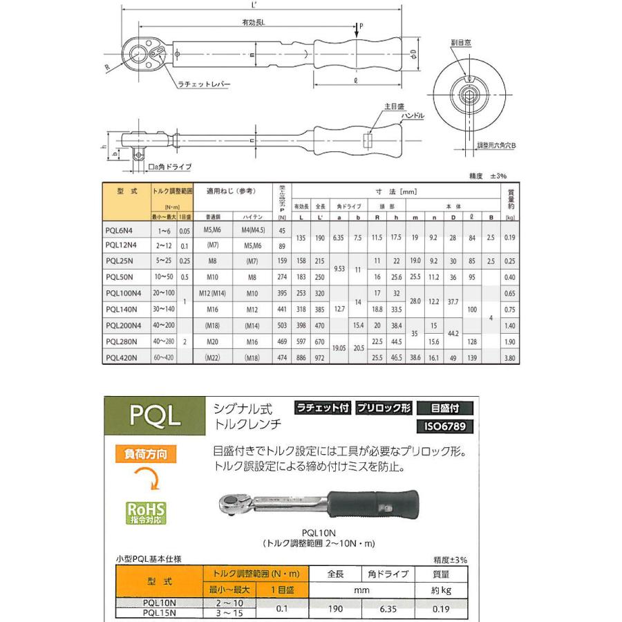 東日 PQL15N ラチェット付プリロック形 トルクレンチ 3-15N.m TOHNICHI/東日製作所｜i-tools｜02