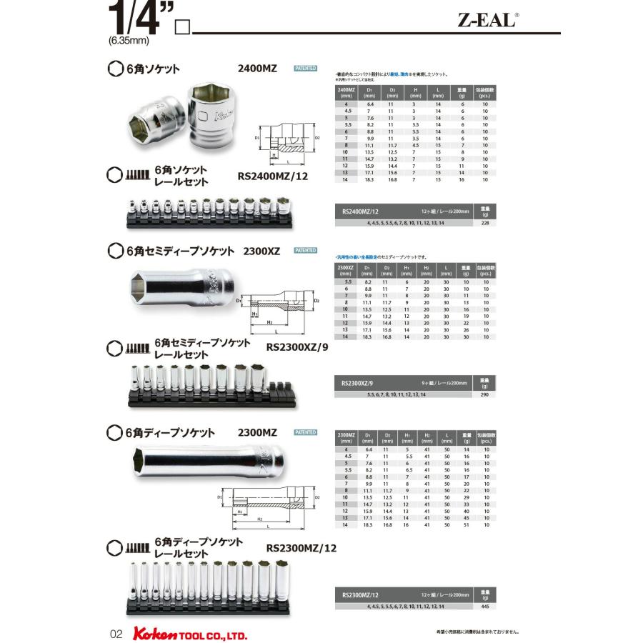 Ko-ken 2400MZ-7 Z-EAL 1/4 （6.35mm)差込 6角 ソケット 7mm コーケン Koken / 山下工研｜i-tools｜04