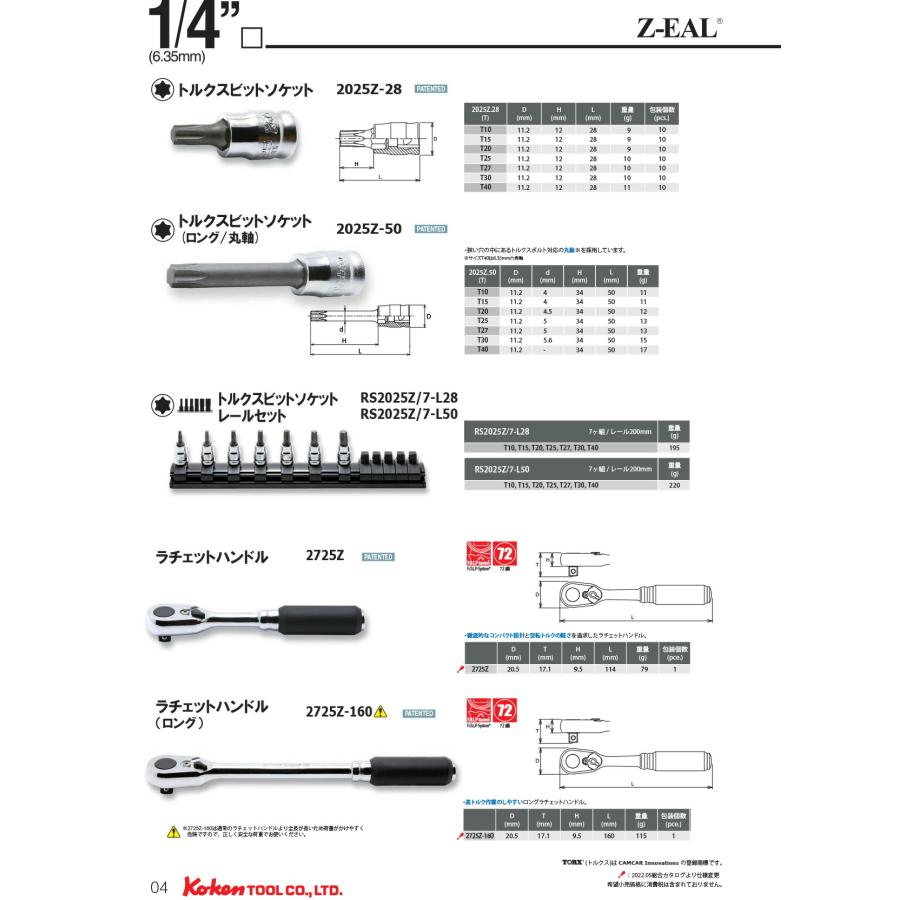 在庫僅少 Ko-ken 2285ZE(G72) Z-EAL 1/4"(6.35mm)差込 ソケットセット 10ヶ組 ギヤ歯数72 コーケン / 山下工研｜i-tools｜07