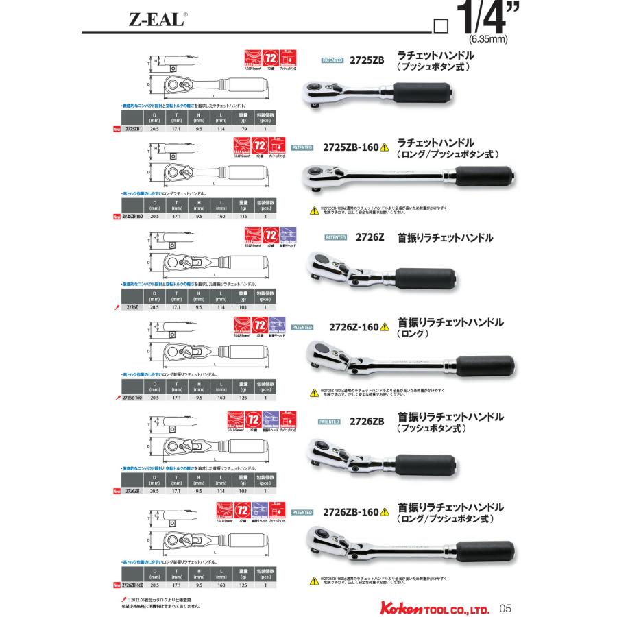 在庫僅少 Ko-ken 2285ZE(G72) Z-EAL 1/4"(6.35mm)差込 ソケットセット 10ヶ組 ギヤ歯数72 コーケン / 山下工研｜i-tools｜08