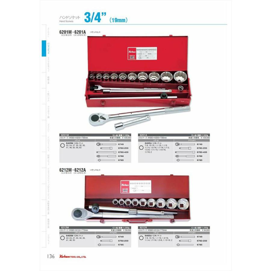 Ko-ken 6212M 3/4sq. ソケットセット 12ヶ組 コーケン / 山下工研 