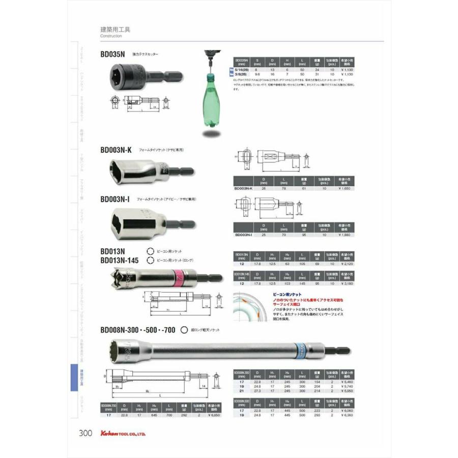 Ko-ken BD008N.300-17 電ドル 用 超ロング 軽天ソケット 全長300mm （18V インパクトレンチ対応） 17mm  コーケン / 山下工研｜i-tools｜04