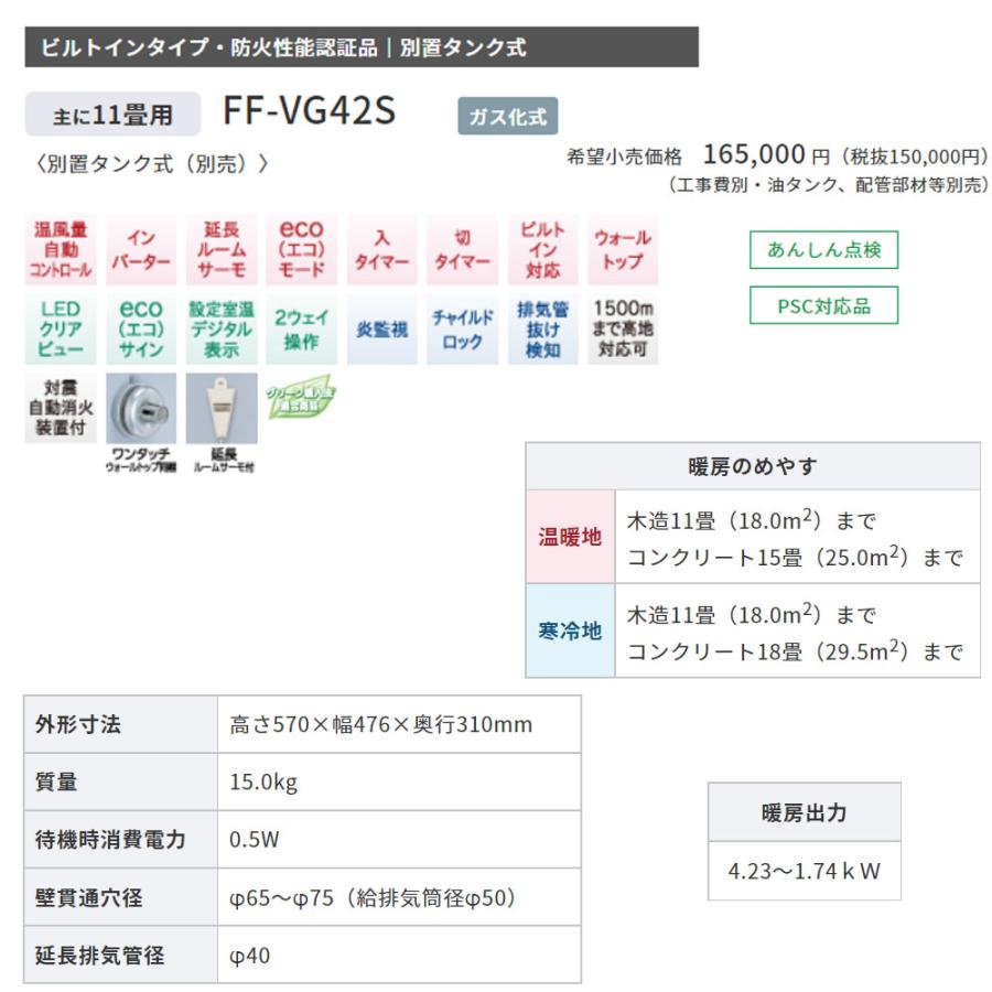 FF式ストーブ コロナ VGシリーズ  FF式 石油ストーブ FF-VG42SH 主に11畳用 クールトップ  暖房  シンプル コンパクト 灯油 暖房機  FF式石油暖房機｜i-top｜03