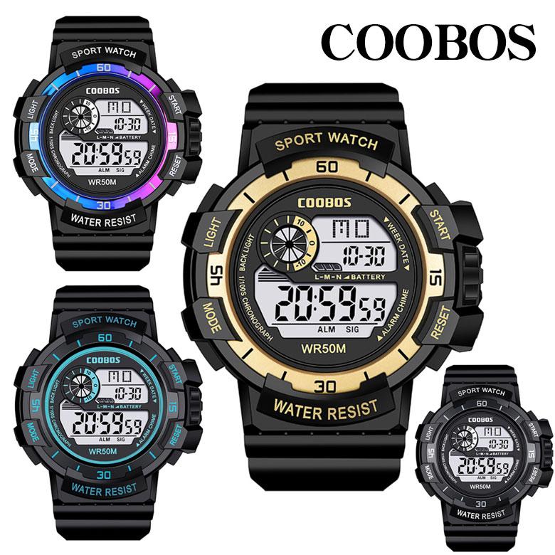 COOBOS デジタル メンズ 腕時計 ブランド LED ディスプレイ 30M 防水 