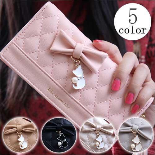 新品♡ピンクリボン財布♡ レディースファッション リボン結び猫 女性 長財布 財布 女性用 さいふ
