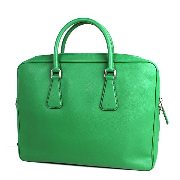 人気ショップが最安値挑戦 N571 Prada 極美品 Vs0363 緑 グリーン レザー ブリーフケース 書類かばん ビジネスバッグ プラダ ビジネスバッグ