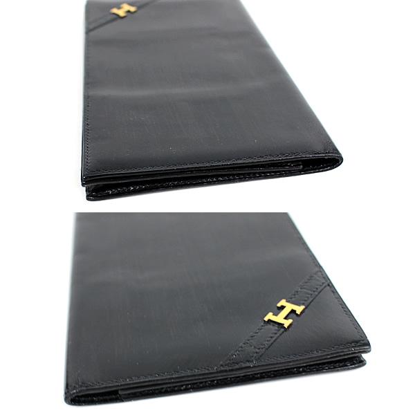 HERMES エルメス 二つ折り札入れ 長札入れ 黒 ブラック HERMES 美品  