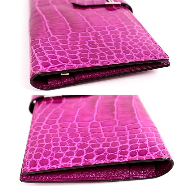 HERMES エルメス 長財布 ベアン クラシック クロコ ピンクxシルバー