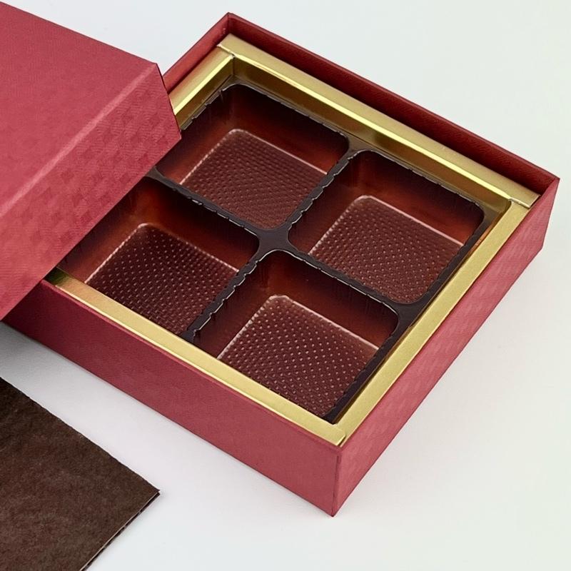 F32140 貼箱ドリーム 赤 4ケ用（30枚）チョコレート箱 77×77×20mm