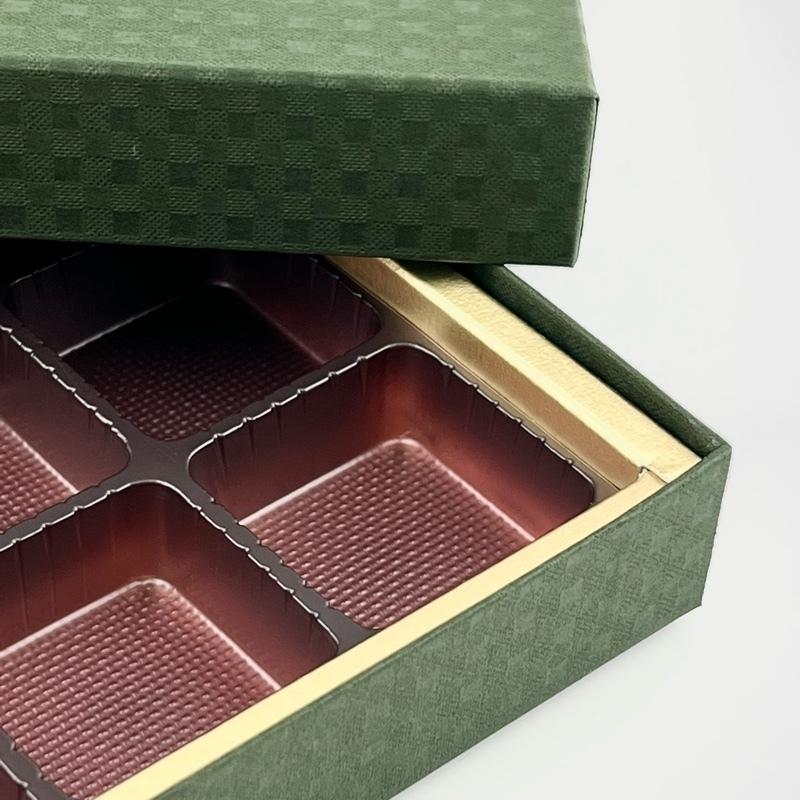 F32290 貼箱ドリーム 緑 9ケ用（30枚）チョコレート箱 115×115×20mm