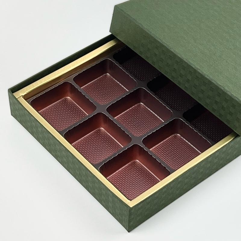 F32290 貼箱ドリーム 緑 9ケ用（30枚）チョコレート箱 115×115×20mm