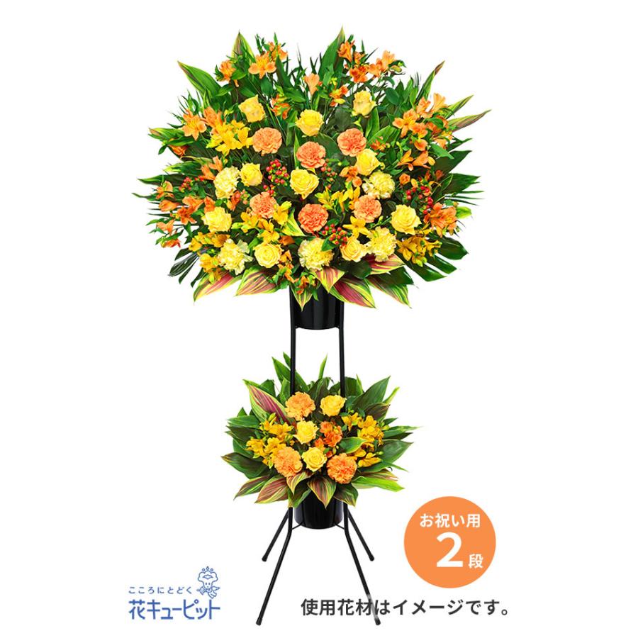 お祝い 誕生日 記念日 結婚祝い 就職退職 歓送迎 還暦 開店開業 卒業入学 花キューピットのスタンド花お祝い2段 イエロー オレンジ系 ランキングや新製品