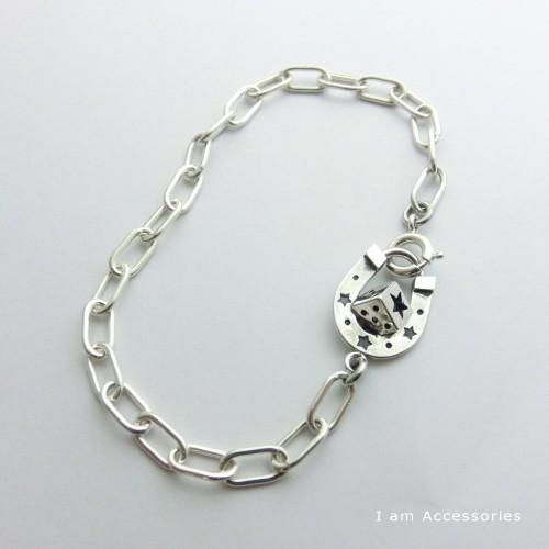 受注生産商品　サイコロ馬蹄 チェーンブレスレット シルバー925