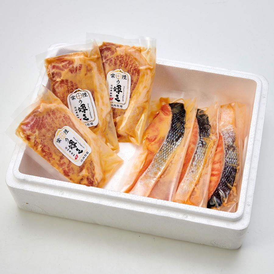 セットアップ 惣菜 常陸の輝き味噌漬けと銀鮭の西京漬けセット 各3枚 豚肉 銀鮭 味噌漬け 西京漬け こうじや イバラキセンス 茨城県 送料込み 魚の匠 鮭味噌漬