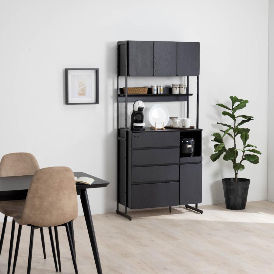 幅90 デクレア 収納 食器棚 ブラック 黒家具 キッチンボード カフェ