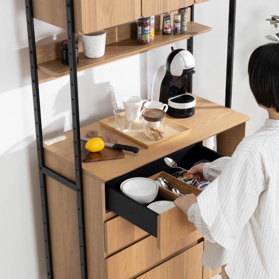 幅90 デクレア 収納 食器棚 ブラック 黒家具 キッチンボード カフェ