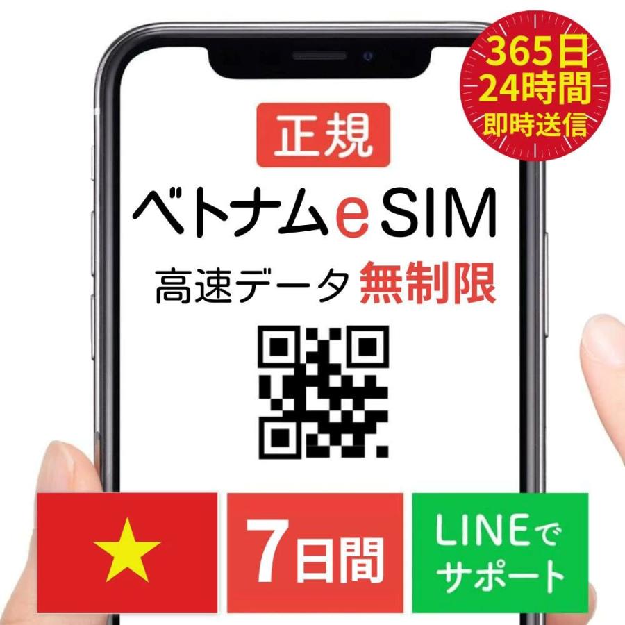 24時間内QR送信】ベトナム eSIM 無制限 7日間 ビナフォン正規品 