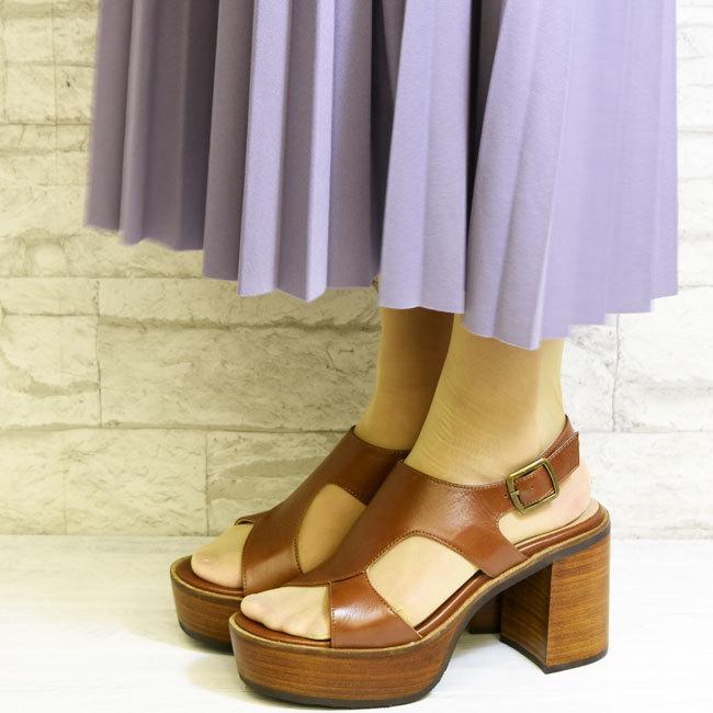 極美品 あしながおじさん 厚底サンダル チャンキーヒール 本革 レザー 24.5 あしながおじさん 厚底サンダル ストラップ チャンキーヒール 本